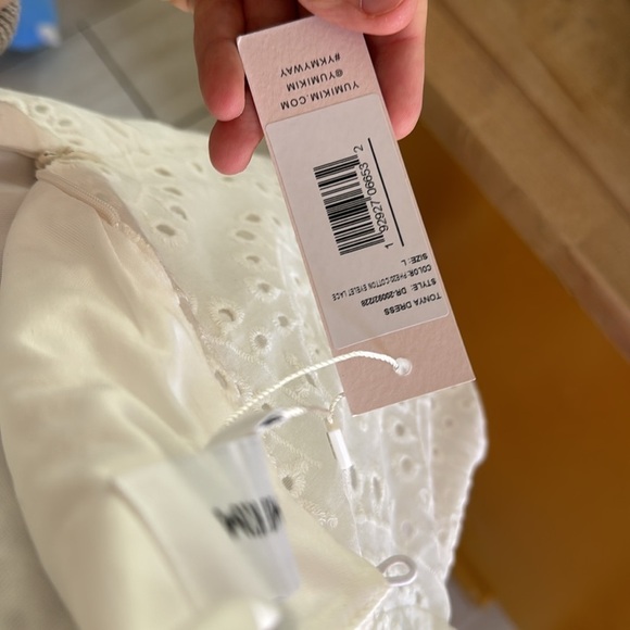 Yumi Kim White Eyelet Ruffle Wrap Lara Lace Mini Dress Large - Picture 4 of 6